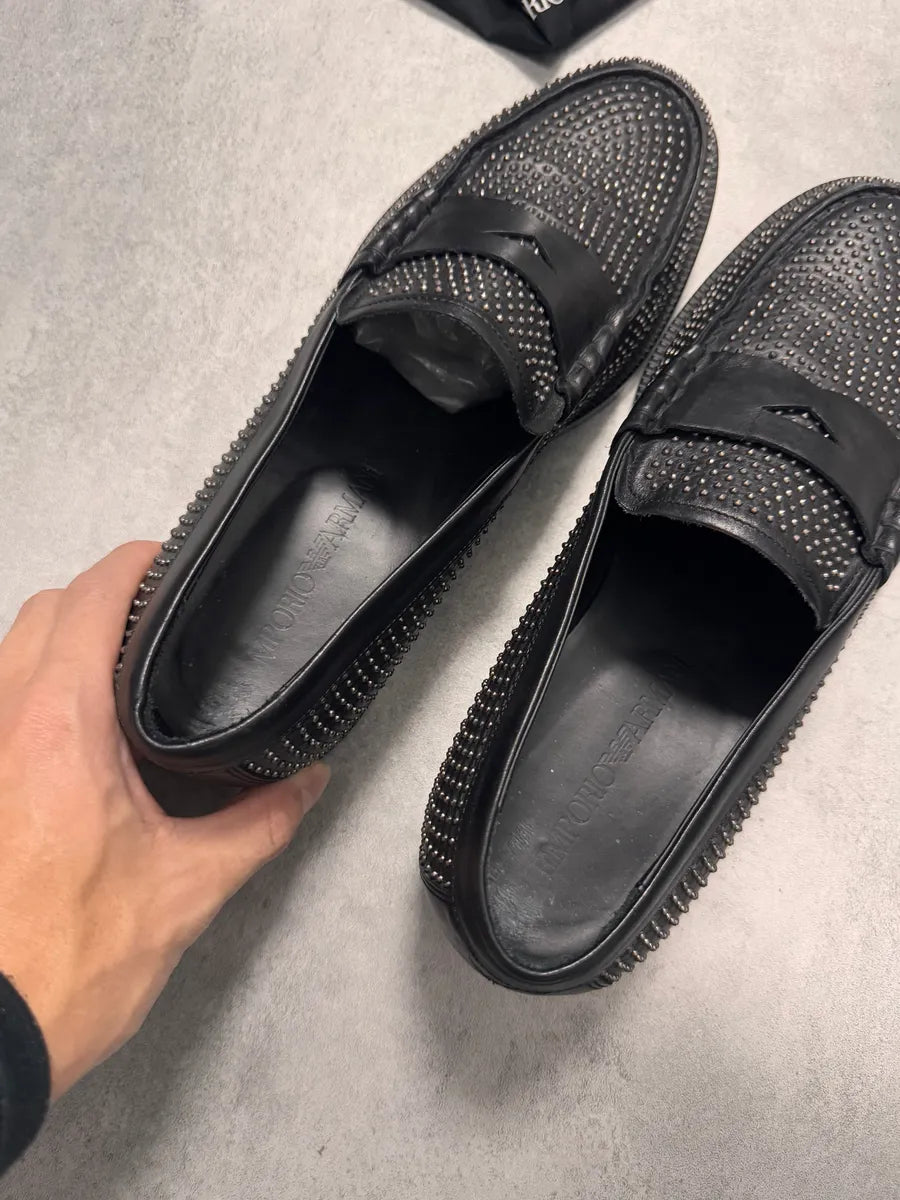 Emporio Armani Studded Black Leather Loafers Shoes (42eu/us8.5) 7