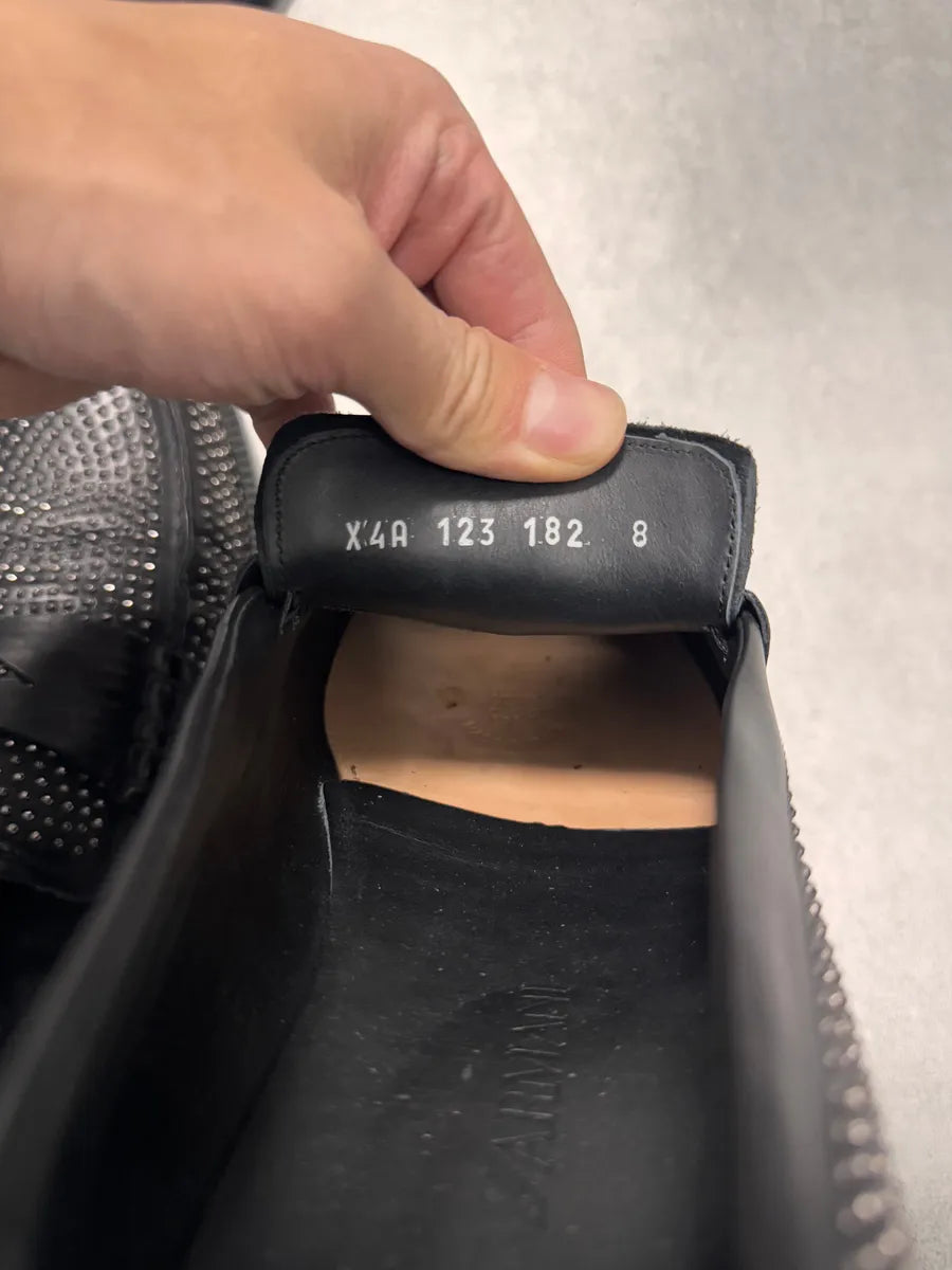 Emporio Armani Studded Black Leather Loafers Shoes (42eu/us8.5) 8