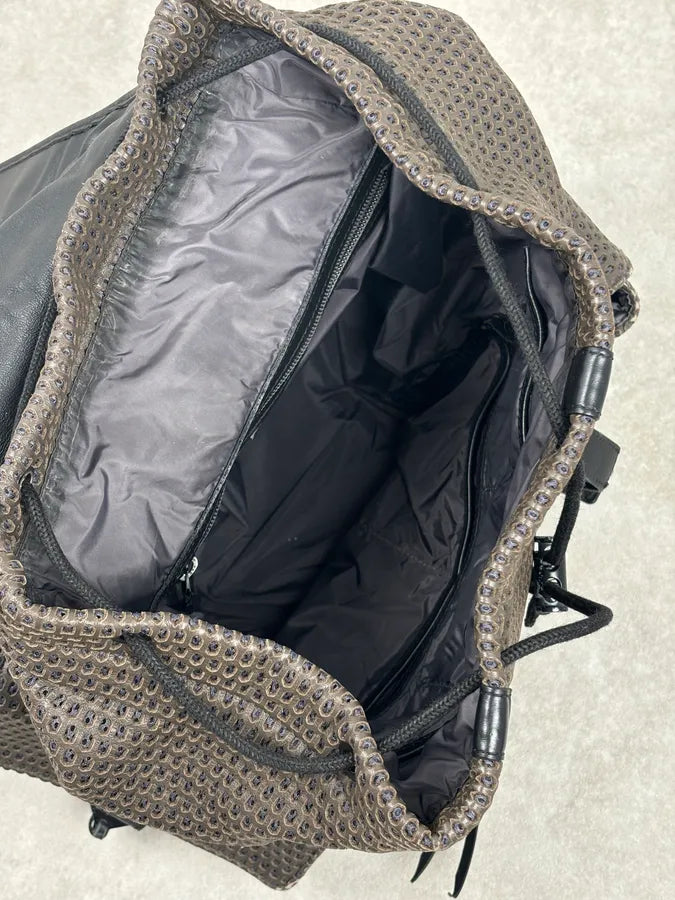 FW2013 Emporio Armani Taupe Grey Perfored Leather Multi-Pocket Backpack bukDgMW 14