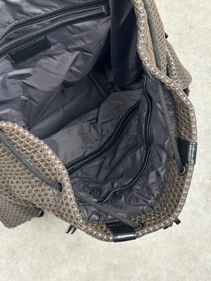 FW2013 Emporio Armani Taupe Grey Perfored Leather Multi-Pocket Backpack bukDgMW 15