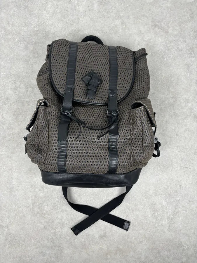 FW2013 Emporio Armani Taupe Grey Perfored Leather Multi-Pocket Backpack bukDgMW 2