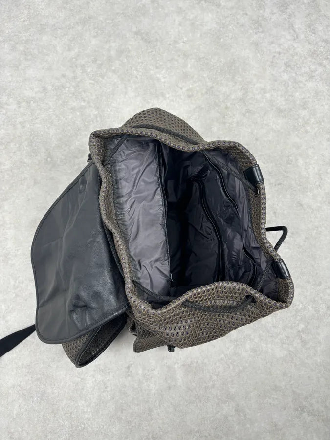 FW2013 Emporio Armani Taupe Grey Perfored Leather Multi-Pocket Backpack bukDgMW 13