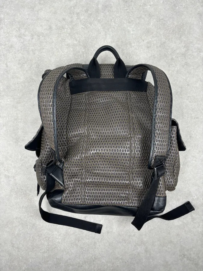 FW2013 Emporio Armani Taupe Grey Perfored Leather Multi-Pocket Backpack bukDgMW 3