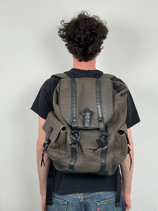 FW2013 Emporio Armani Taupe Grey Perfored Leather Multi-Pocket Backpack bukDgMW 1