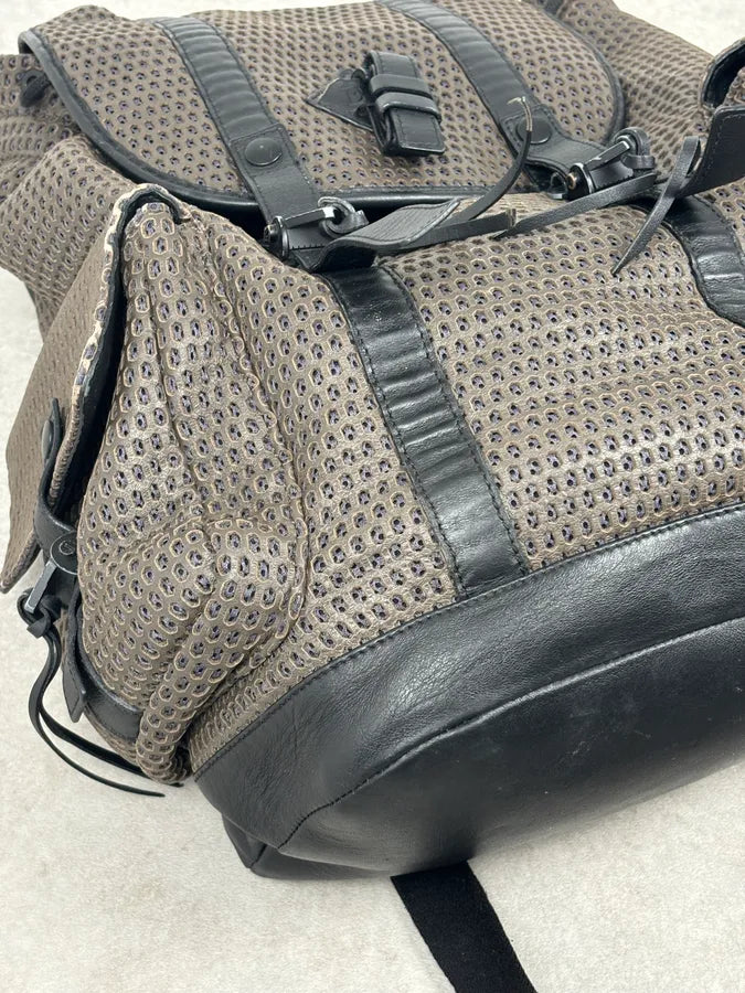 FW2013 Emporio Armani Taupe Grey Perfored Leather Multi-Pocket Backpack bukDgMW 5