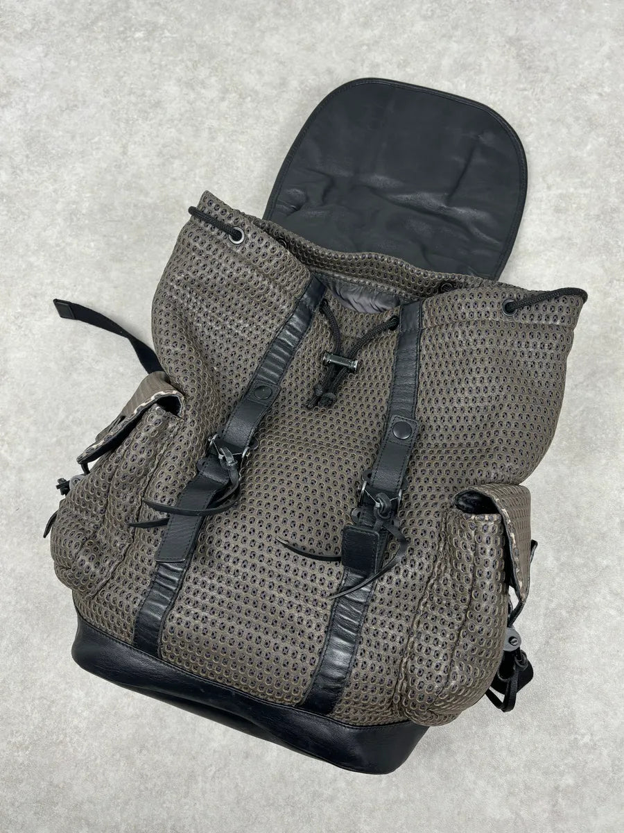 FW2013 Emporio Armani Taupe Grey Perfored Leather Multi-Pocket Backpack bukDgMW 12