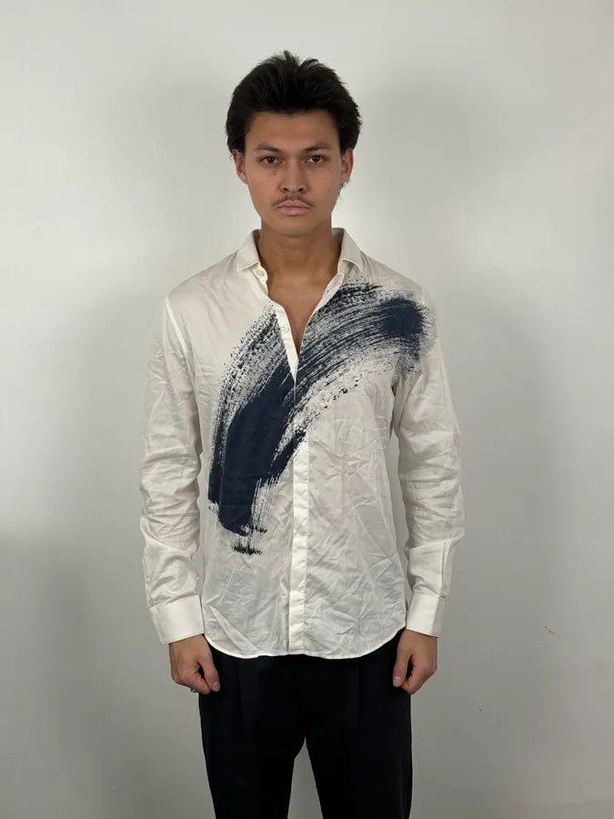 Emporio Armani White & Navy Paint Trace Abstract Shirt EciktxT 1