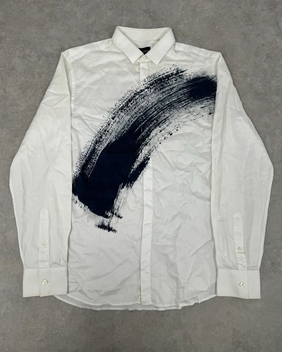 Emporio Armani White & Navy Paint Trace Abstract Shirt EciktxT 0