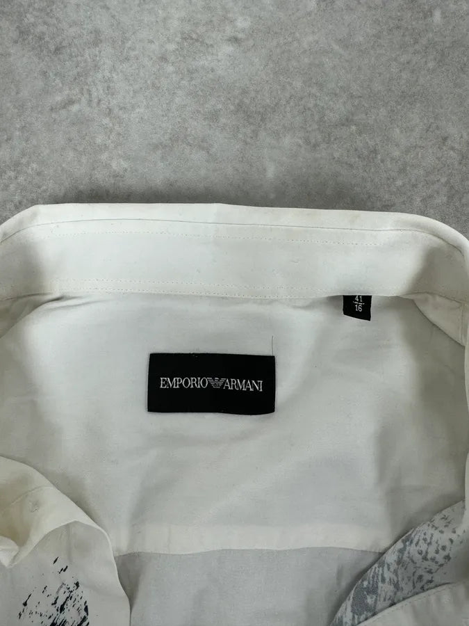 Emporio Armani White & Navy Paint Trace Abstract Shirt EciktxT 6