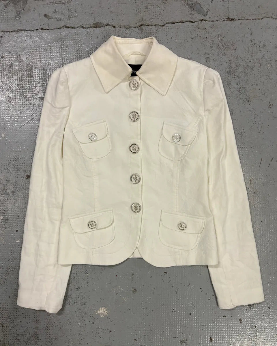 2010s Emporio Armani White Buttoned Multi-Pocket Blazer Jacket LxIZGqG 2