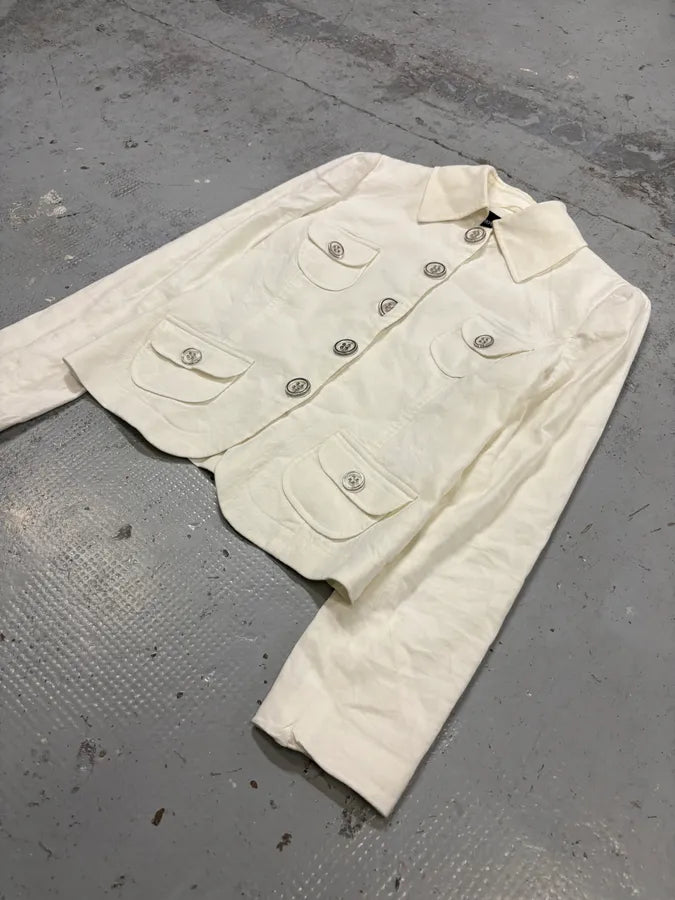 2010s Emporio Armani White Buttoned Multi-Pocket Blazer Jacket LxIZGqG 7