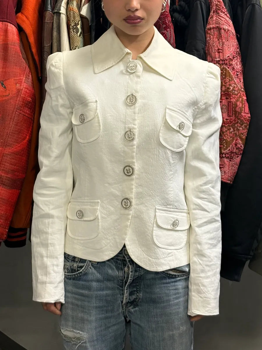 2010s Emporio Armani White Buttoned Multi-Pocket Blazer Jacket LxIZGqG 0