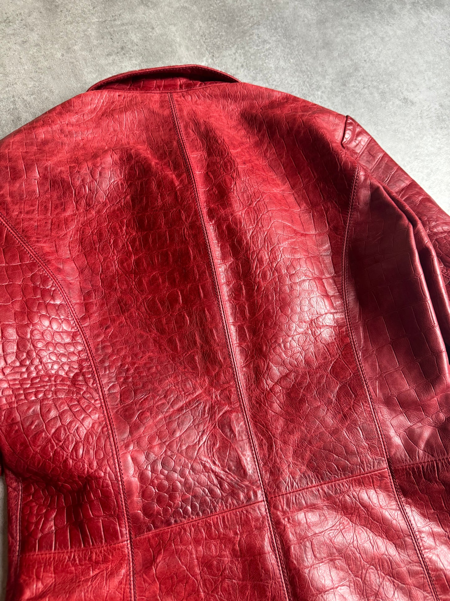 AW2000 Roberto Cavalli Red Crocodile Long Leather Jacket (S) - 4