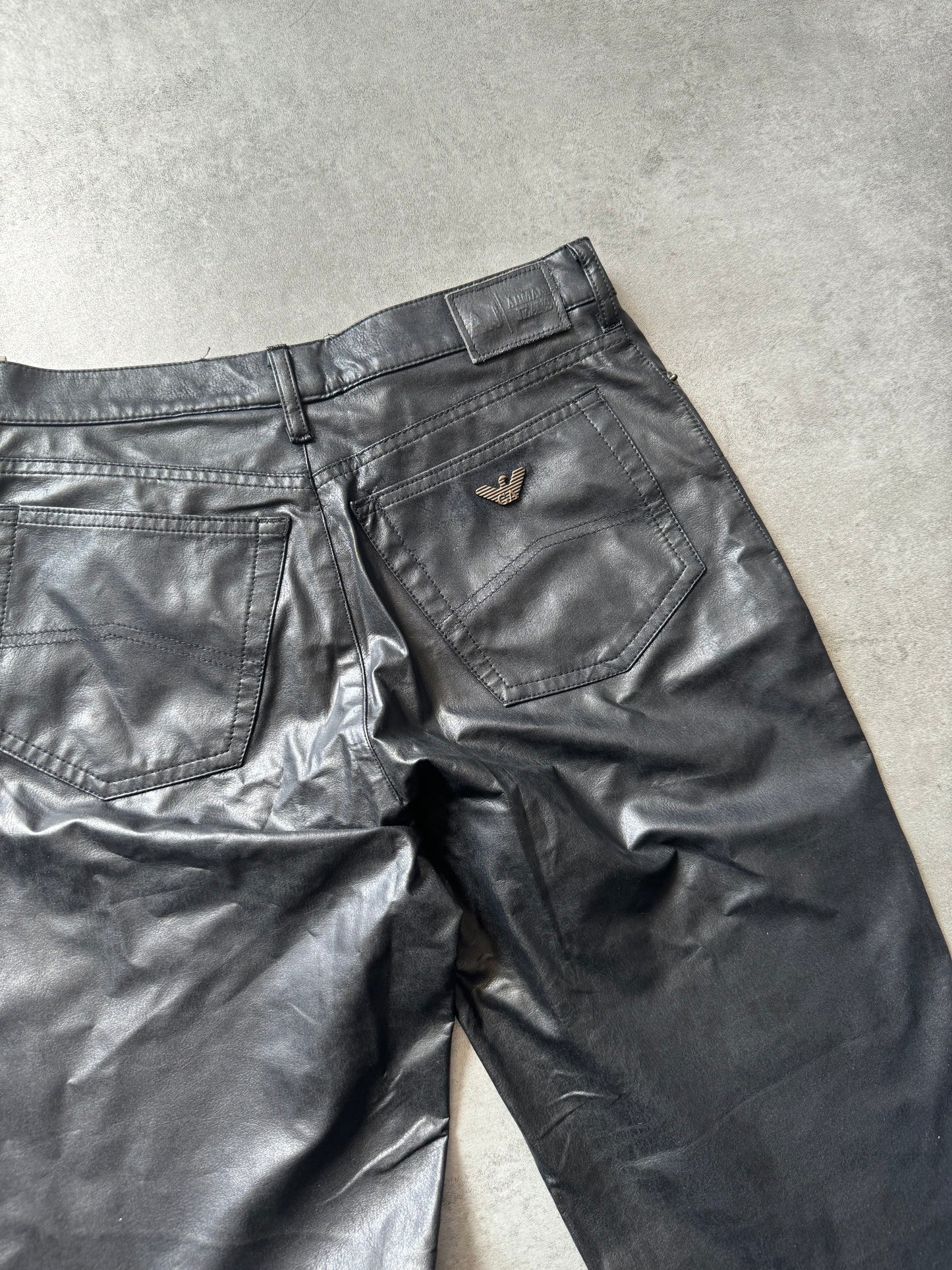 2000s Armani Black Soft Eco Leather Pants (S) - 4