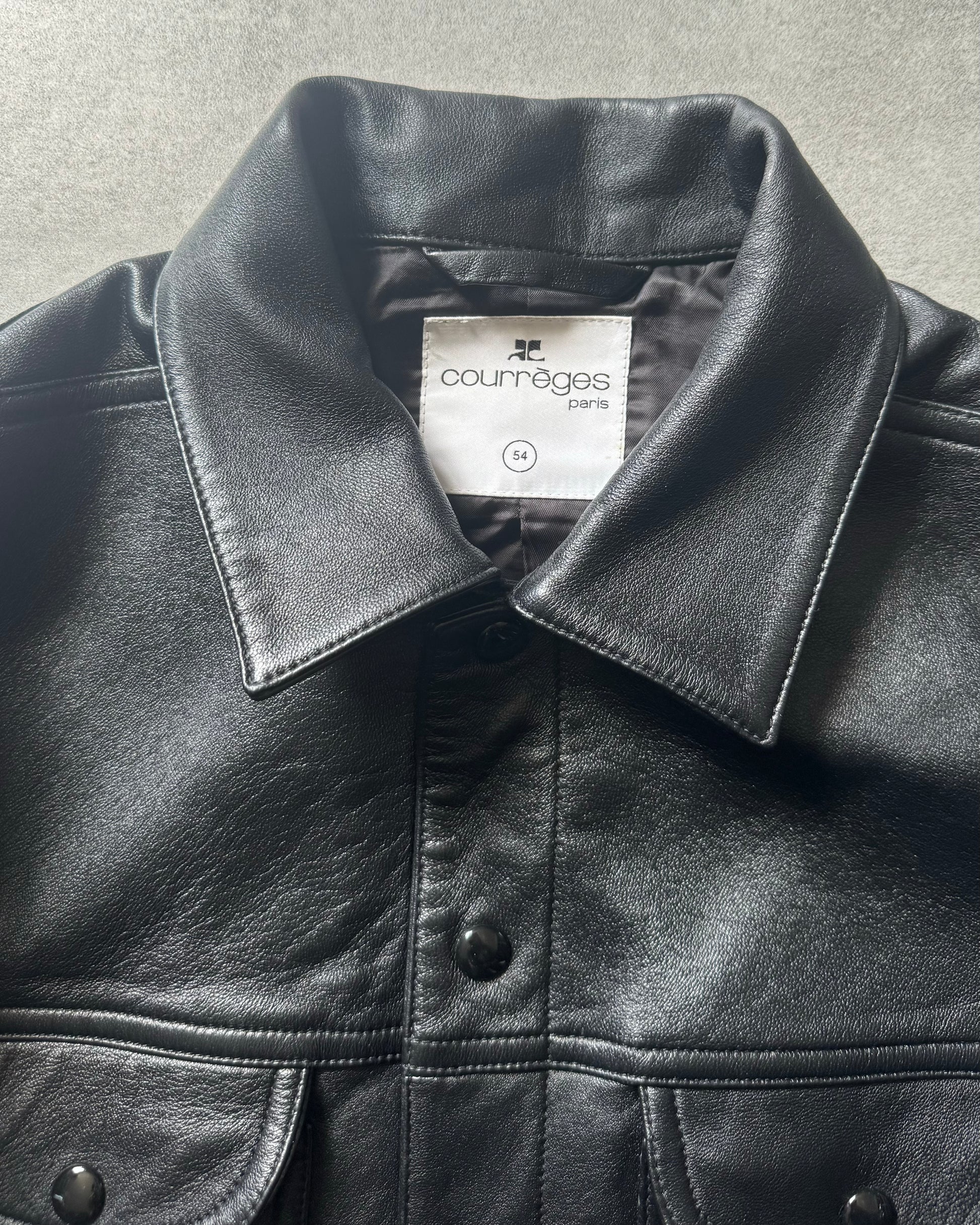AW2023 Courrèges Worker Black Minimalist Leather Jacket (L) - 7
