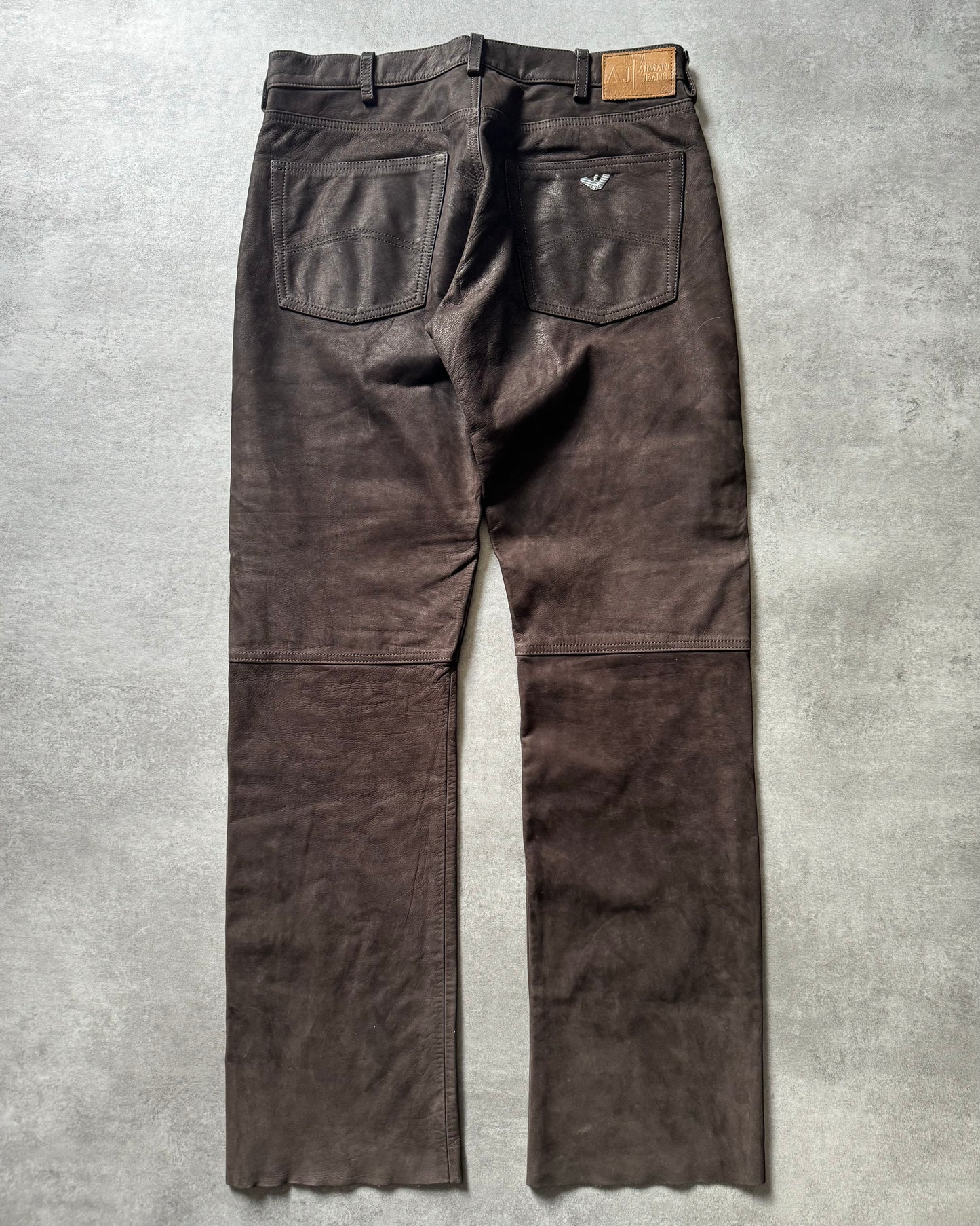 2000s Armani Brown Cozy Leather Pants (L) - 6