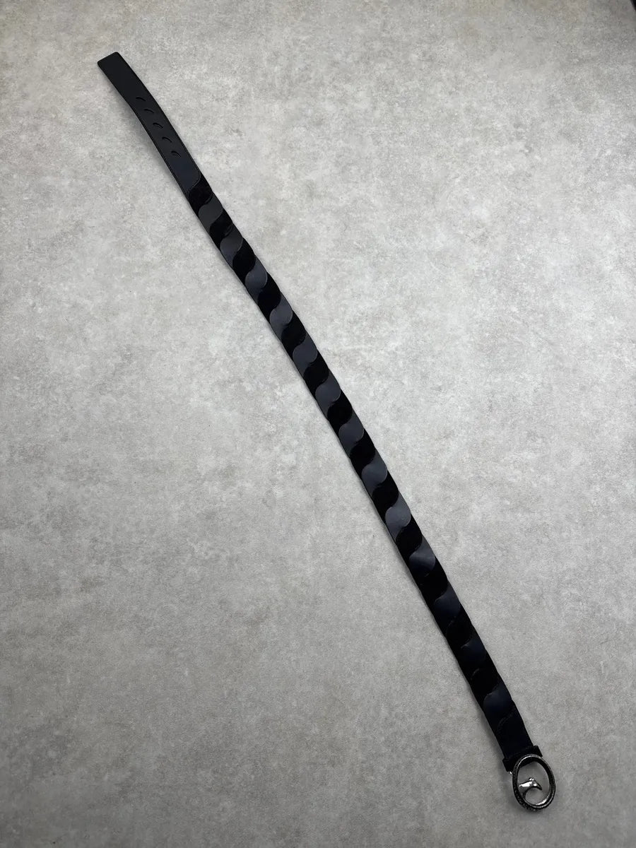 2000s Roberto Cavalli Black Leather Ornamental Relief Suede Belt eqaMrjTj 7