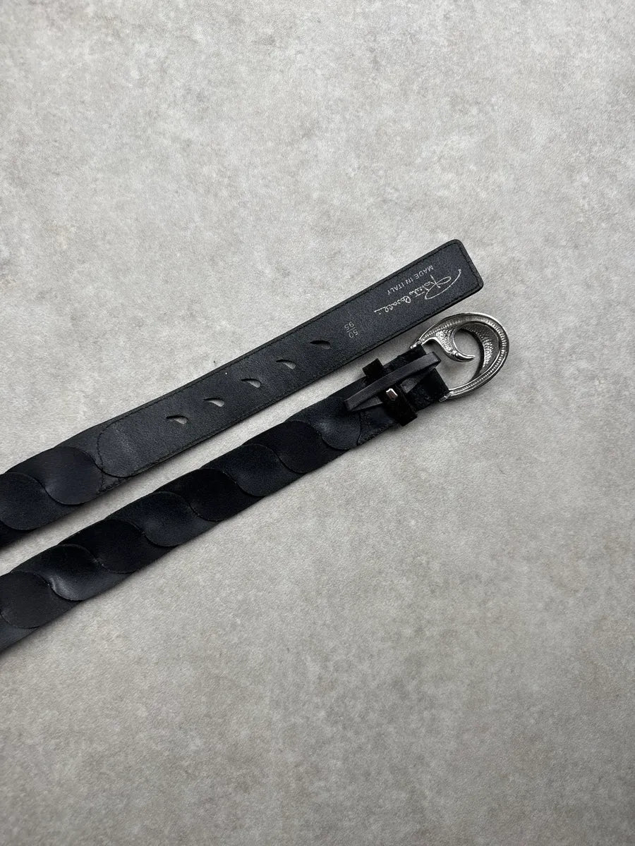 2000s Roberto Cavalli Black Leather Ornamental Relief Suede Belt eqaMrjTj 5