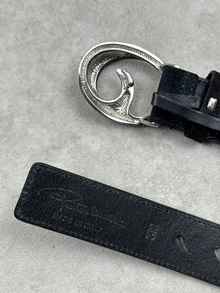 2000s Roberto Cavalli Black Leather Ornamental Relief Suede Belt eqaMrjTj 6
