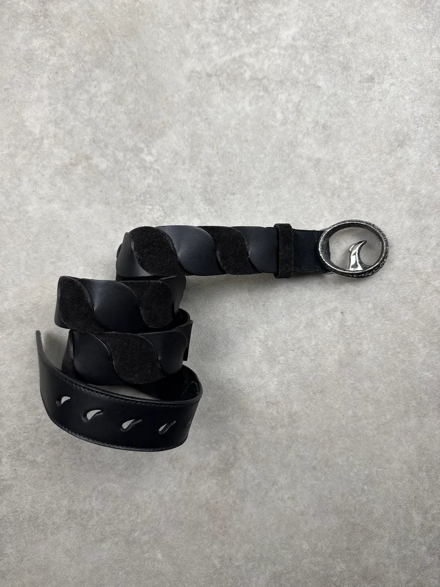 2000s Roberto Cavalli Black Leather Ornamental Relief Suede Belt eqaMrjTj 2