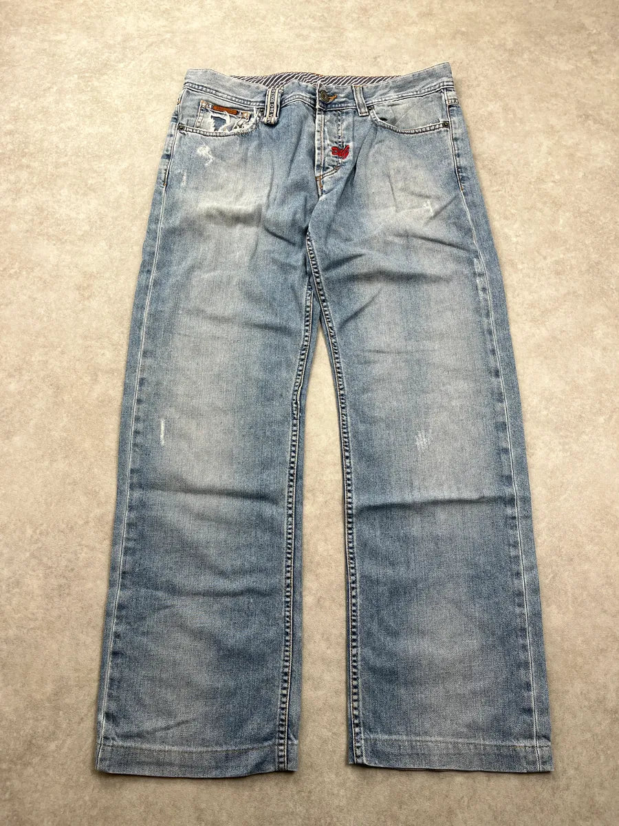 AW2005 Dolce & Gabbana Light Blue Denim Distressed Straight Leg Jeans erDqrnuN 3