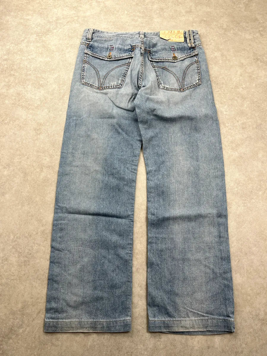 AW2005 Dolce & Gabbana Light Blue Denim Distressed Straight Leg Jeans erDqrnuN 4