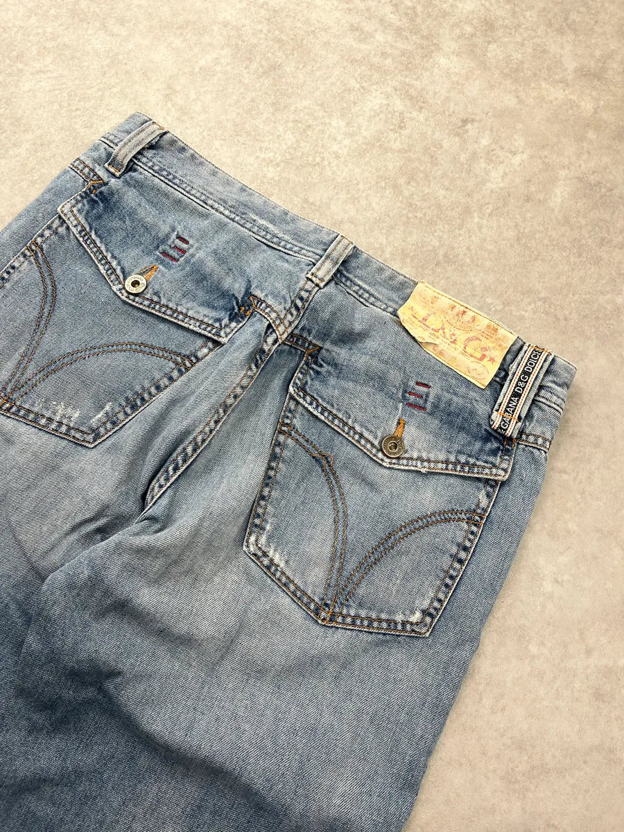 AW2005 Dolce & Gabbana Light Blue Denim Distressed Straight Leg Jeans erDqrnuN 8