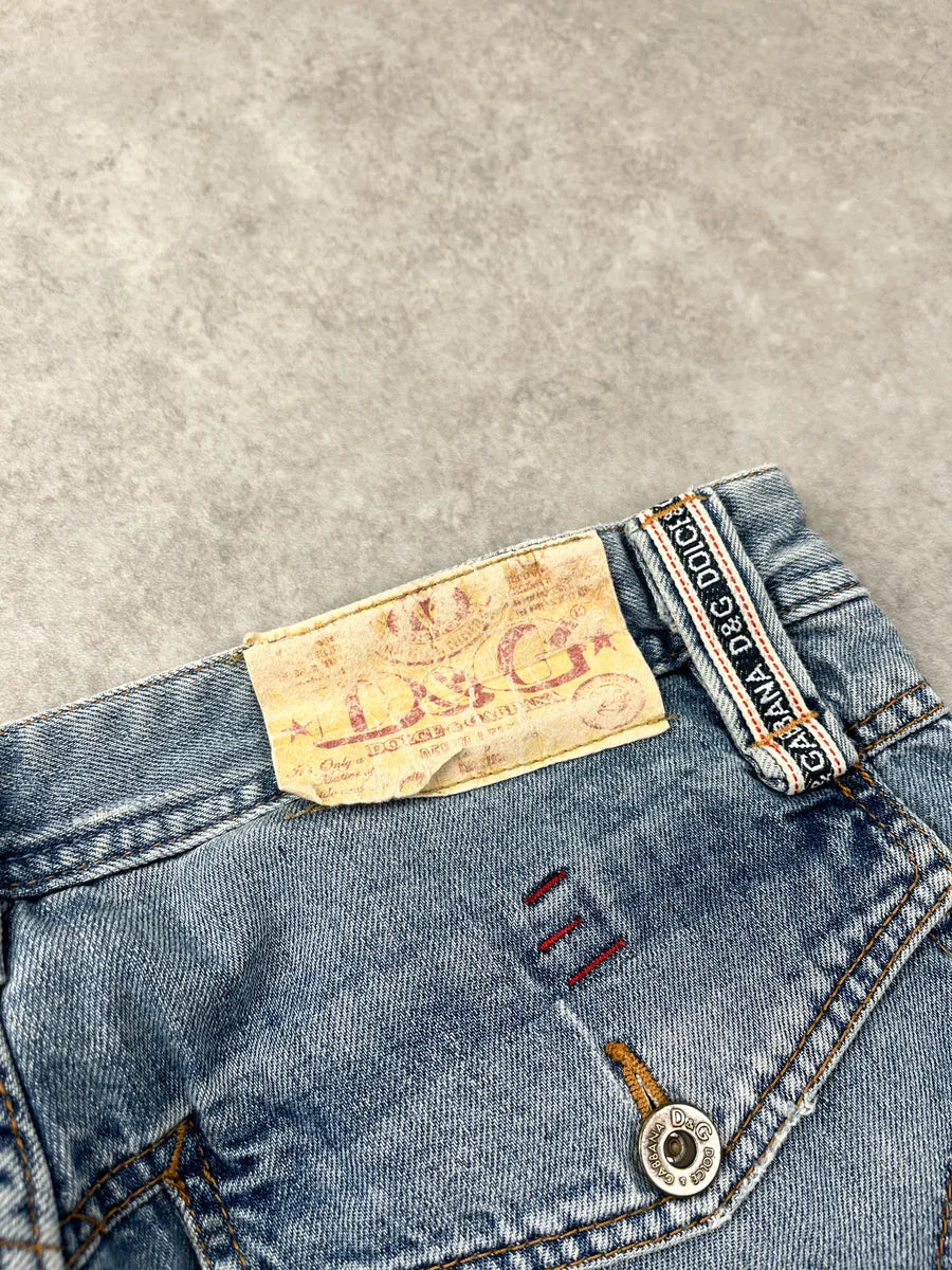 AW2005 Dolce & Gabbana Light Blue Denim Distressed Straight Leg Jeans erDqrnuN 9