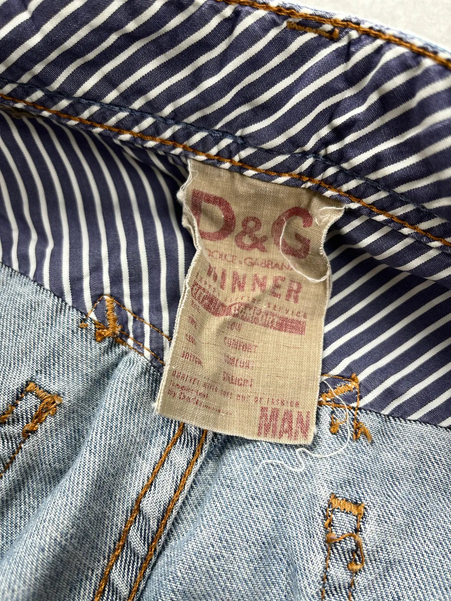 AW2005 Dolce & Gabbana Light Blue Denim Distressed Straight Leg Jeans erDqrnuN 10