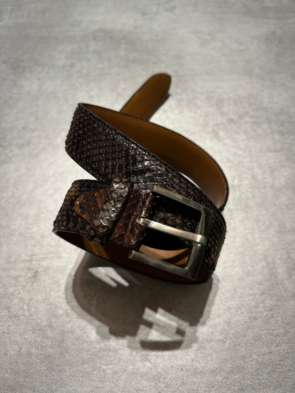 Artisanal Italian Python Leather Brown Dark Belt (OS) - 2