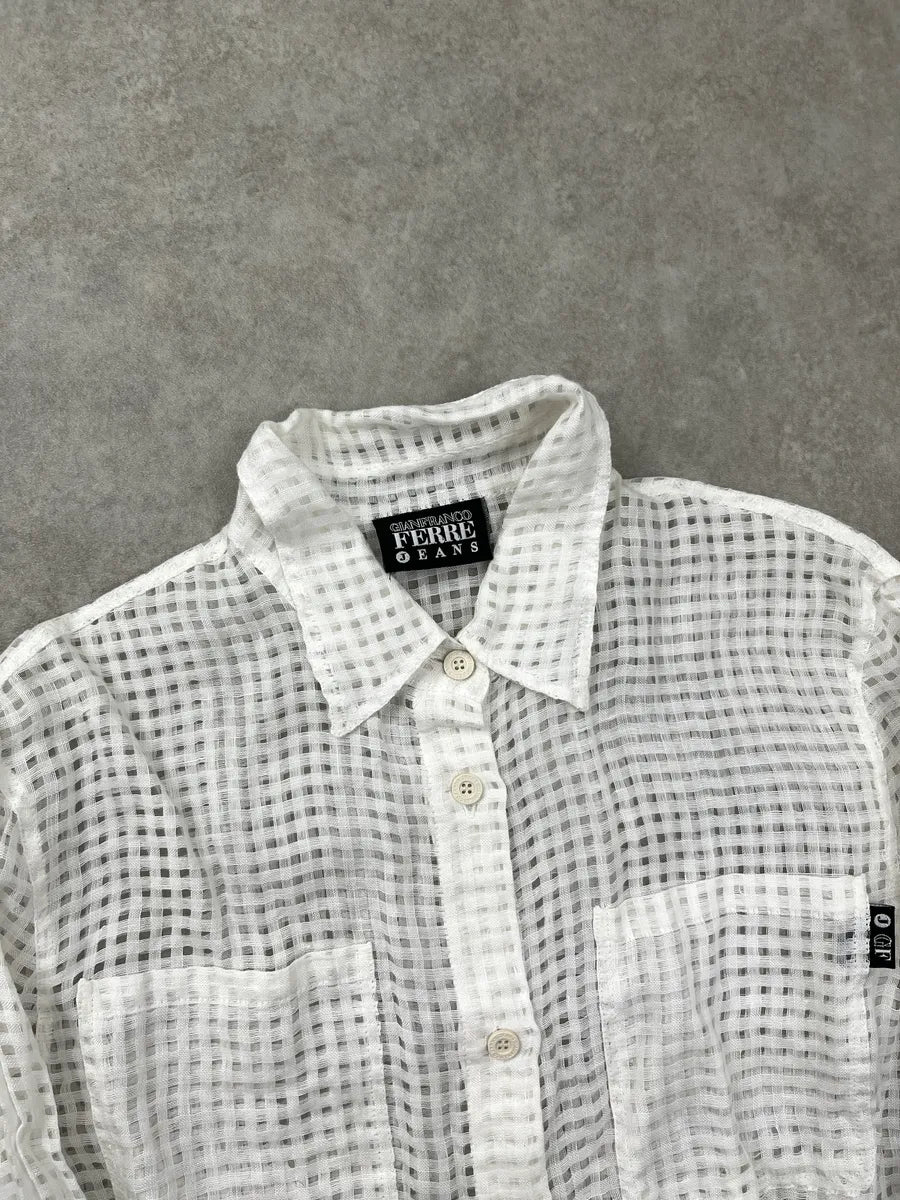 2000s Gianfranco Ferré Jeans White Grid Transparent Shirt euetWqLn 4