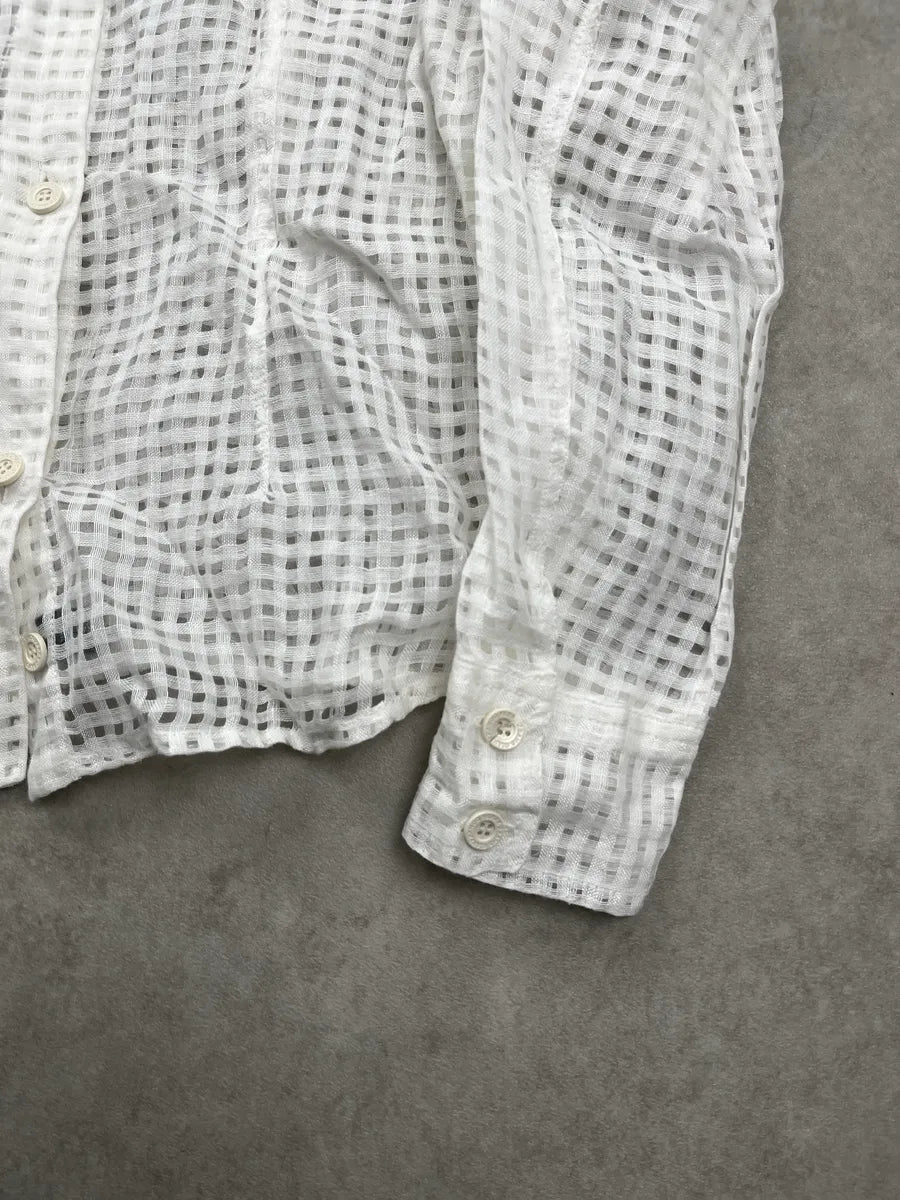 2000s Gianfranco Ferré Jeans White Grid Transparent Shirt euetWqLn 6