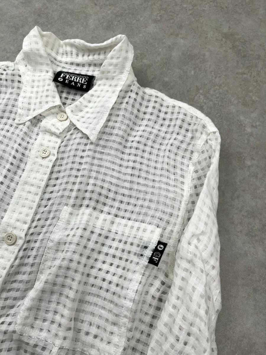 2000s Gianfranco Ferré Jeans White Grid Transparent Shirt euetWqLn 8