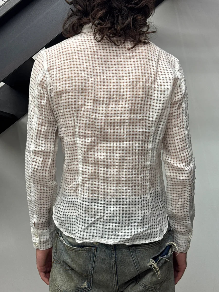 2000s Gianfranco Ferré Jeans White Grid Transparent Shirt euetWqLn 2