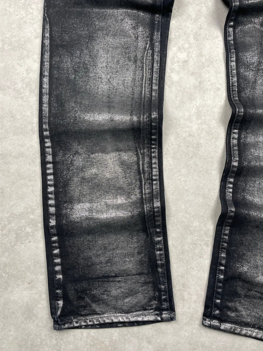 2000s Cavalli Black Denim Metallic Foil Straight-Leg Jeans evWysBCK 6