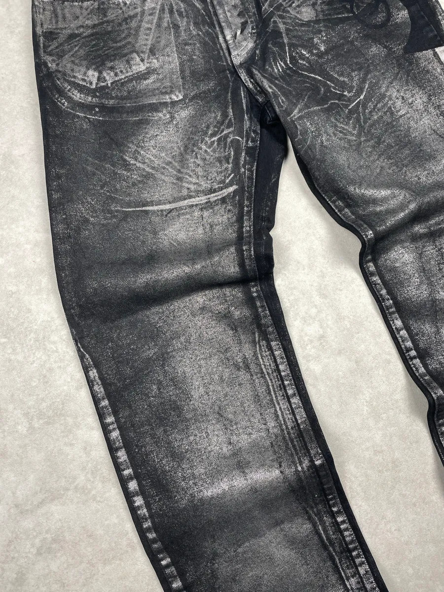 2000s Cavalli Black Denim Metallic Foil Straight-Leg Jeans evWysBCK 7