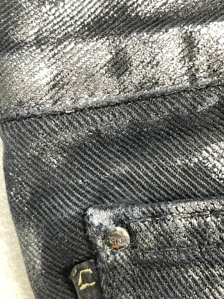 2000s Cavalli Black Denim Metallic Foil Straight-Leg Jeans evWysBCK 9