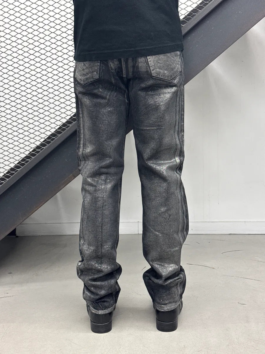 2000s Cavalli Black Denim Metallic Foil Straight-Leg Jeans evWysBCK 3