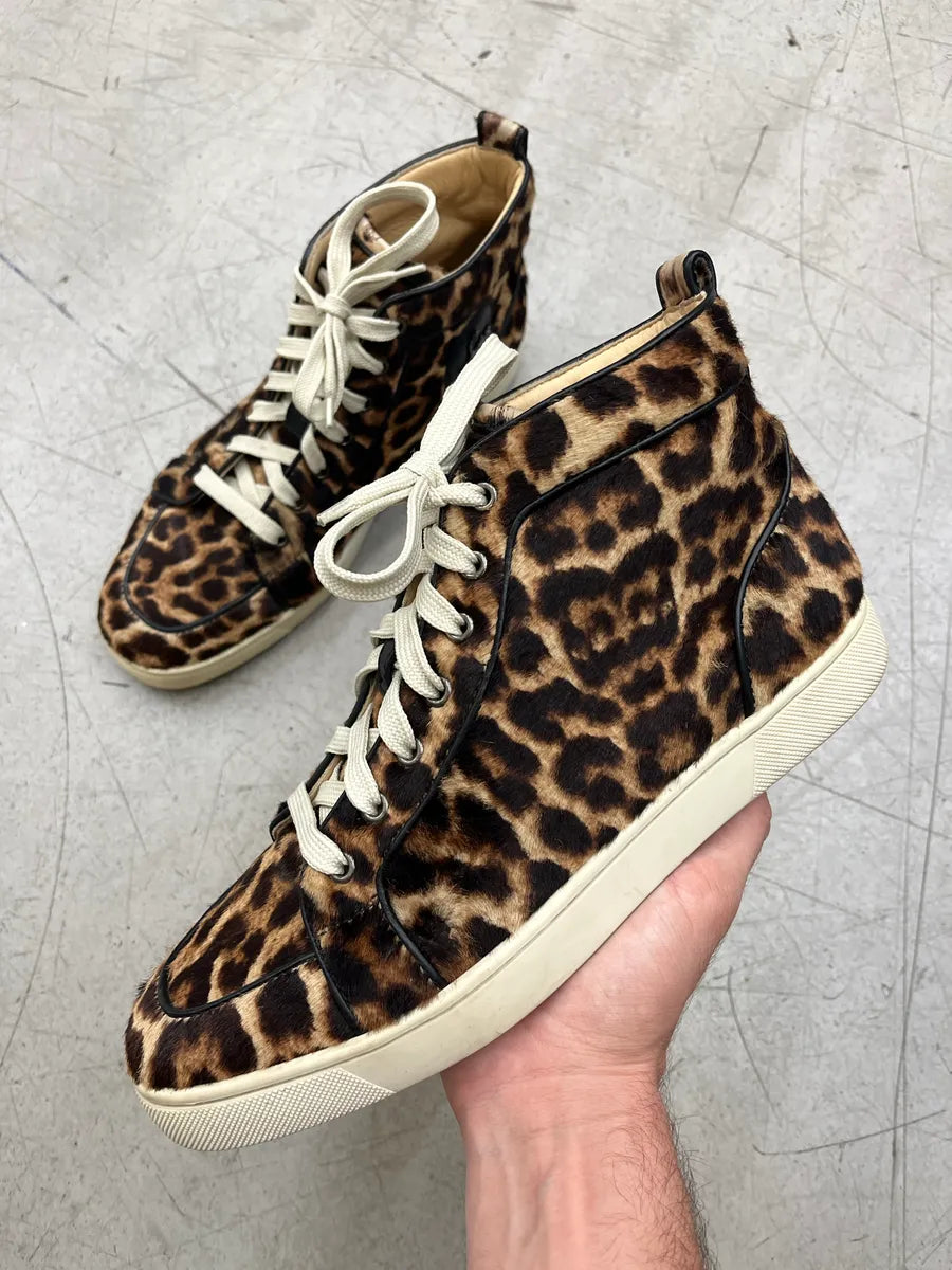 Christian Louboutin Leopard Pony Hair Brown High Sneakers eyvTHubz 0