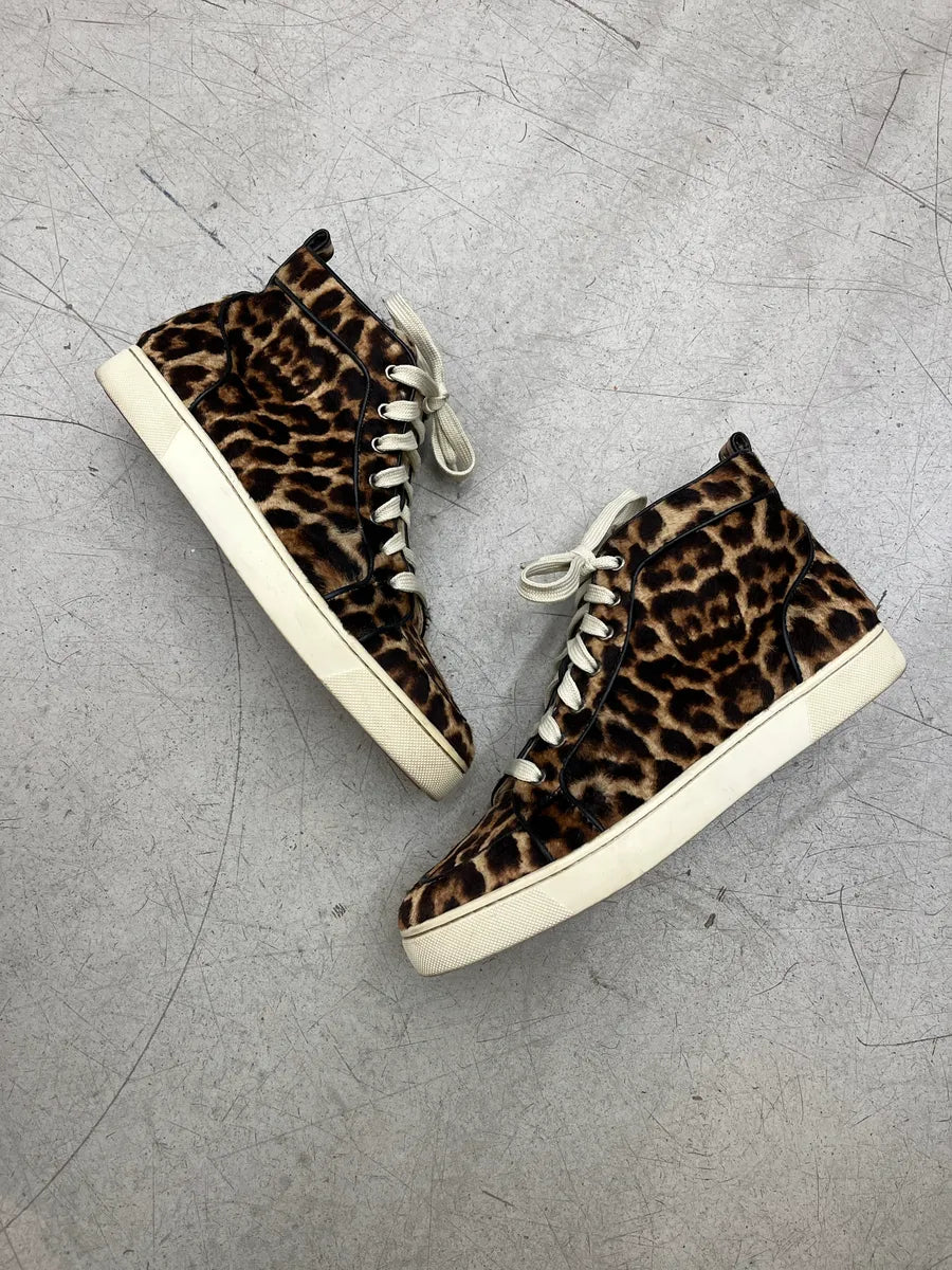 Christian Louboutin Leopard Pony Hair Brown High Sneakers eyvTHubz 1