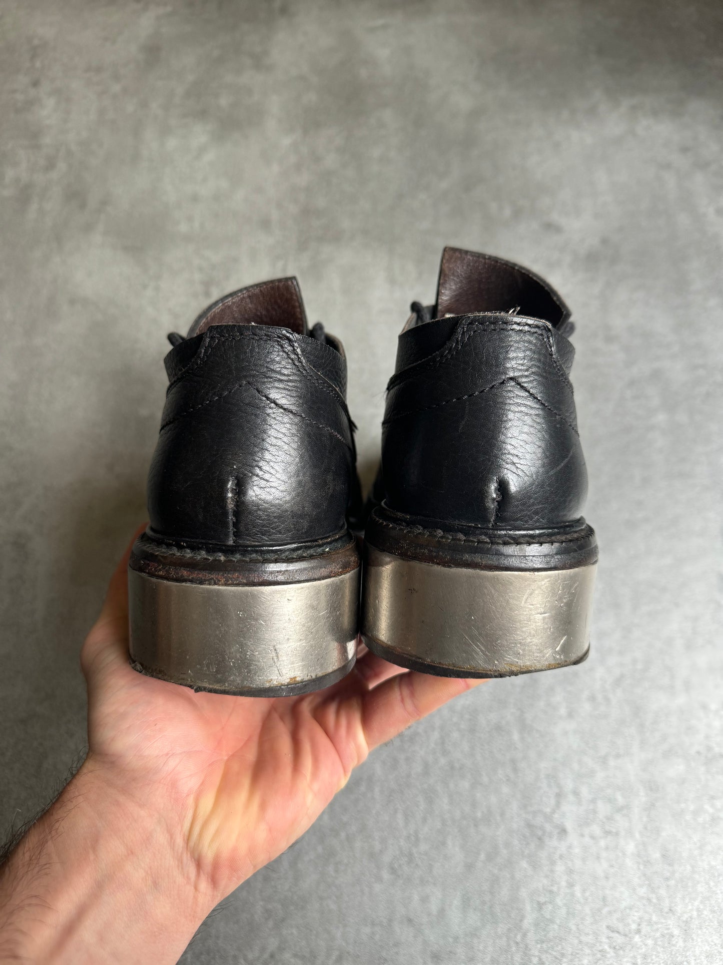 AW1996 Dirk Bikkembergs Black Leather Metal Heel Shoes (41) - 5