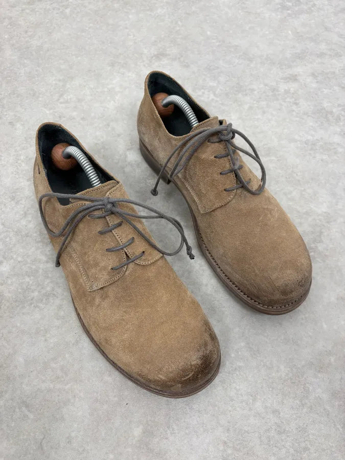 The Last Conspiracy Beige Suede Leather Eroded Derby Shoes TuJEWES 3