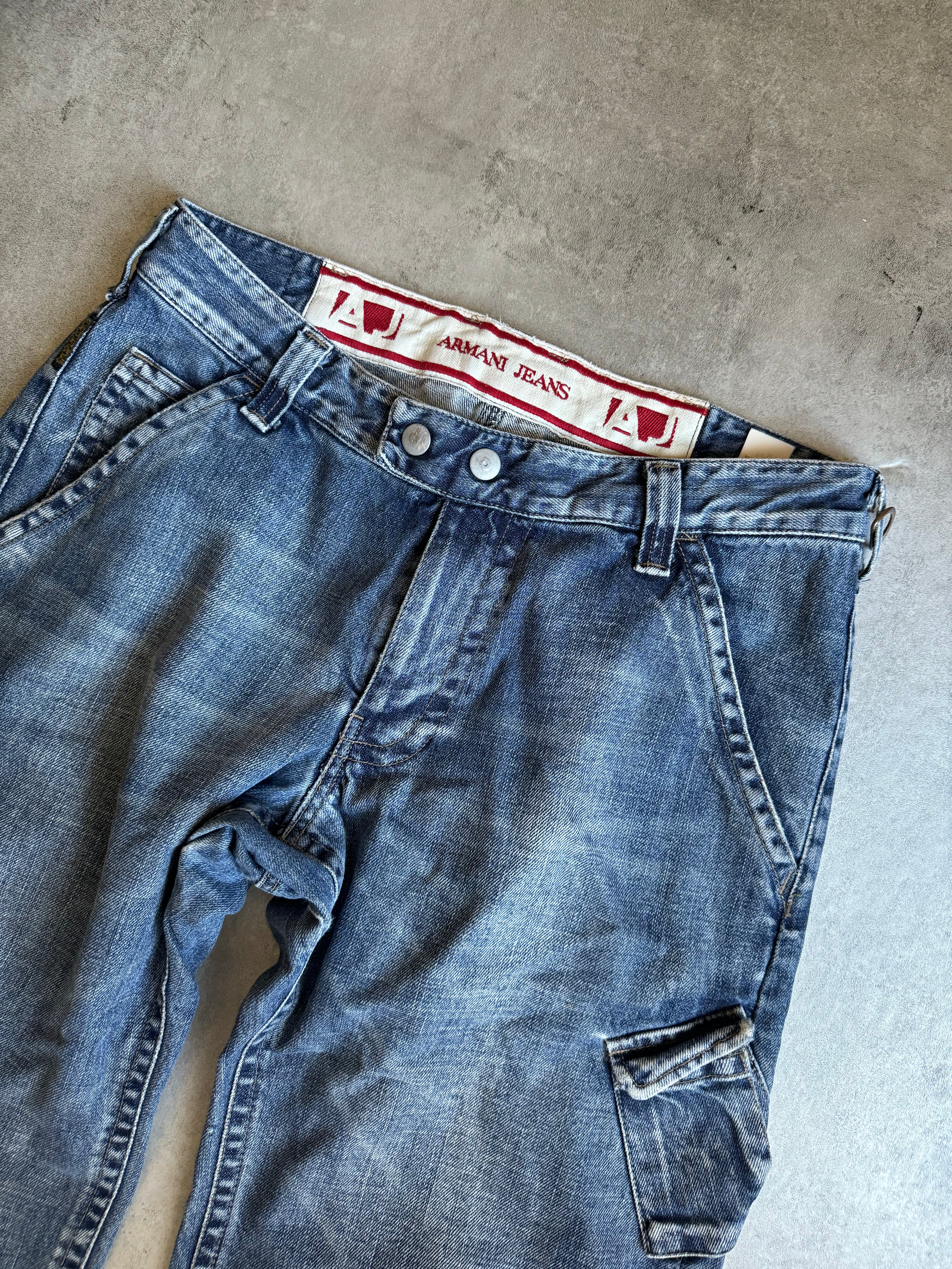 2000s Armani Cargo Double Knee Large Denim Jeans (M/L) - 7