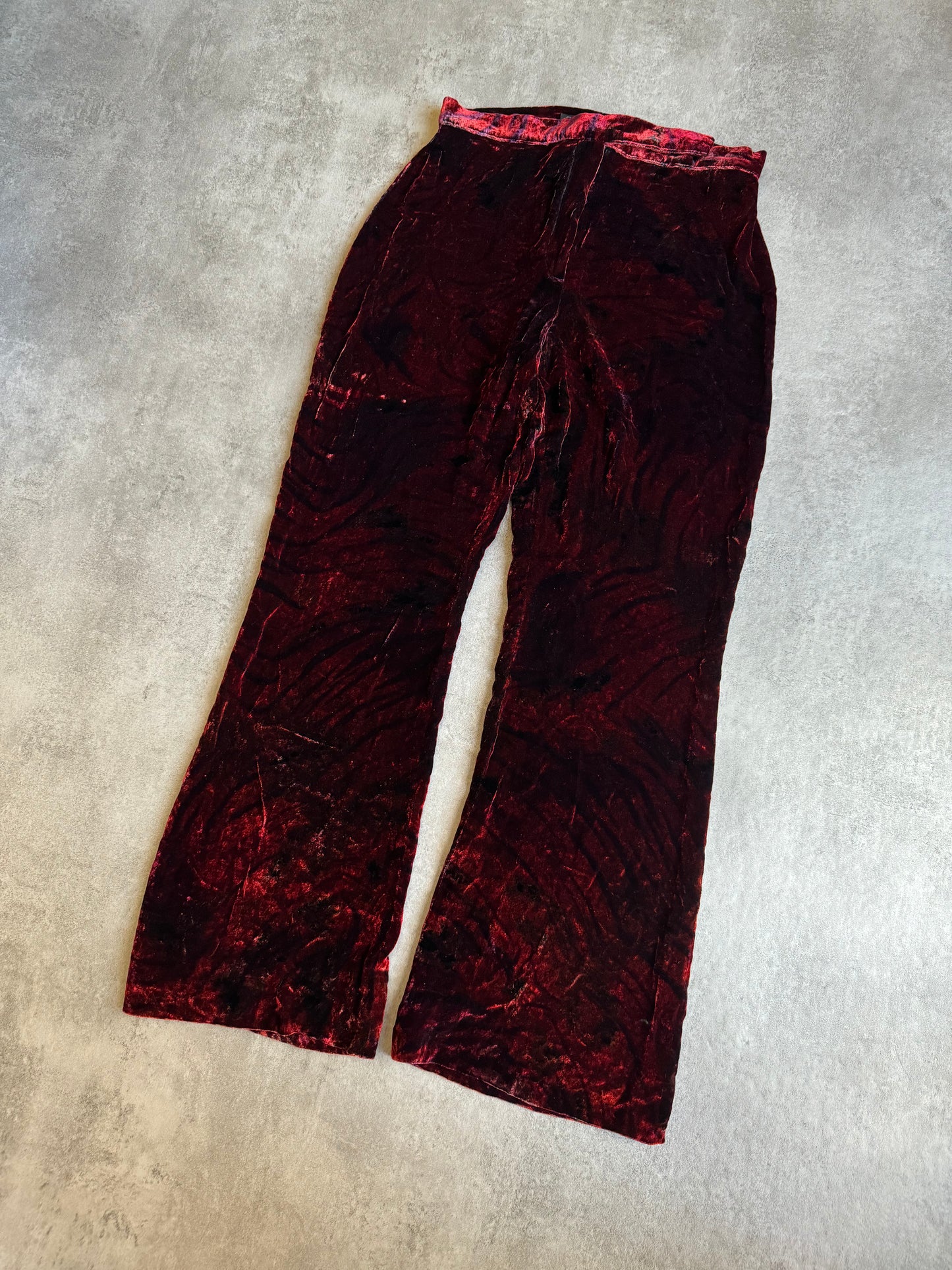 AW1999 Roberto Cavalli Obscure Red Devil Velvet Pants (XS) - 6