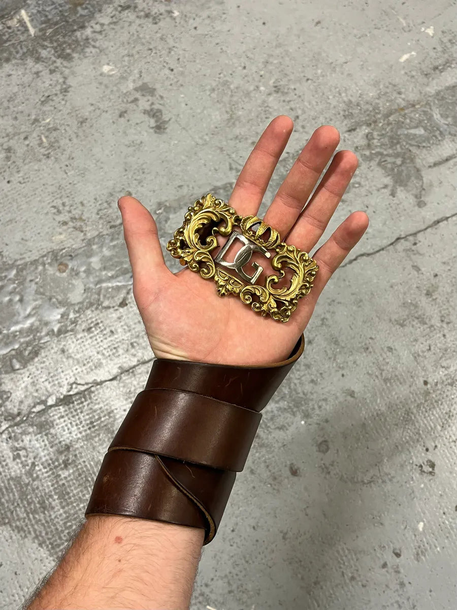 Dolce & Gabbana Brown Leather Ornate Baroque DG Buckle Belt uQyLdis 1