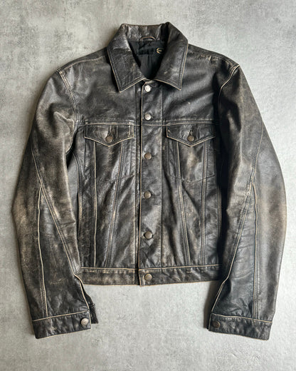 2000s Cavalli Brut Raw Patin Archive Leather Jacket (M) - 1