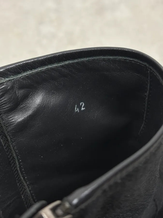 Moncler Signature Winter Black Pony Hair Leather Boots WcVAveQ 8
