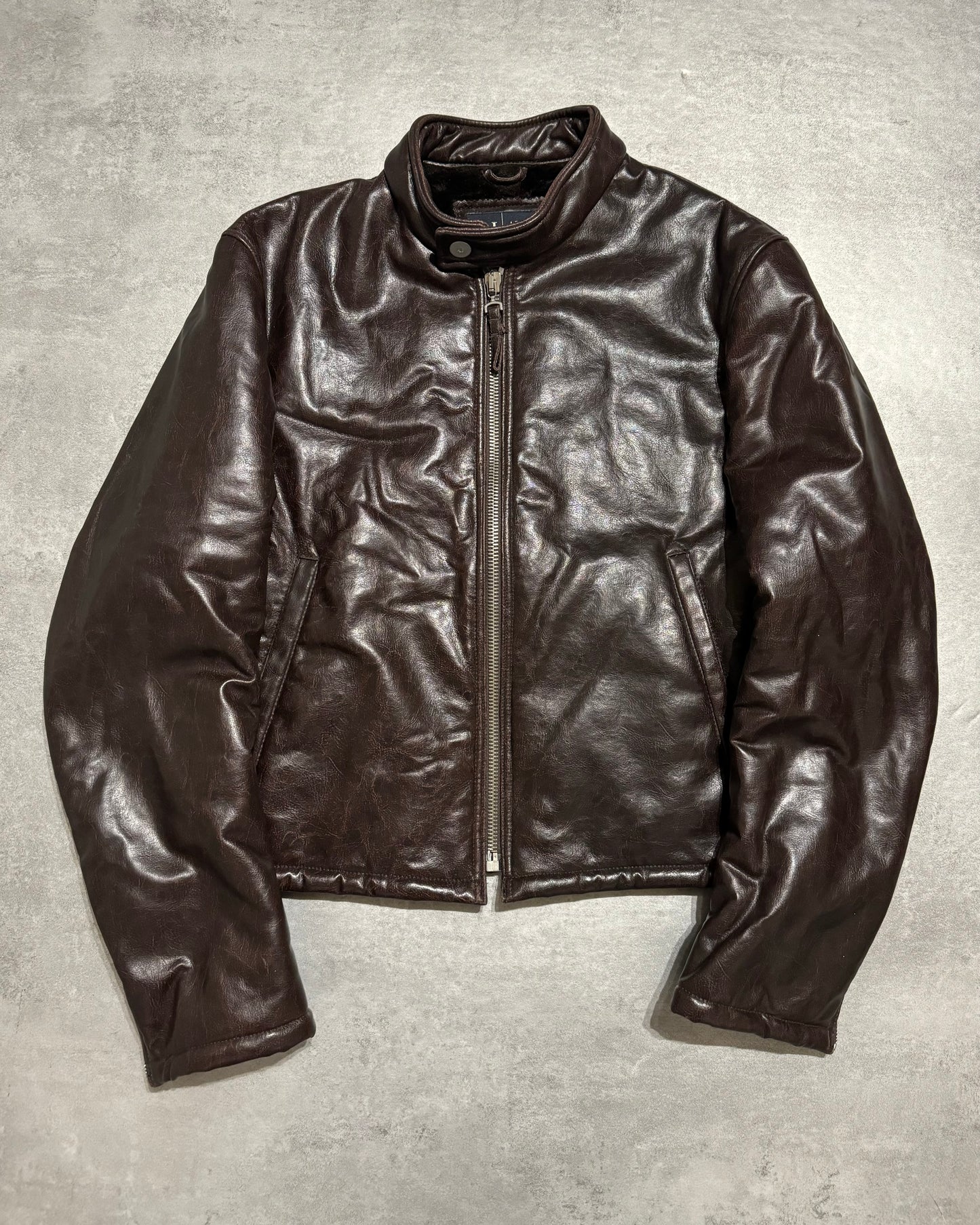 2000s Armani Brut Brown Robust Biker Leather Jacket (M) - 1