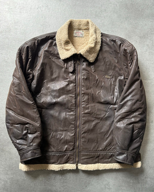 1990s Armani Shearling Brown Leather Jacket (L) - 1