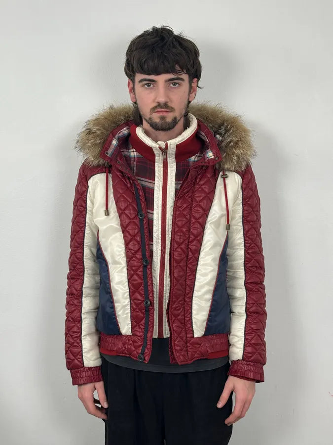 AW2008 Dolce & Gabbana White & Red British Fur Hooded Puffer Jacket jZwqQAM 3